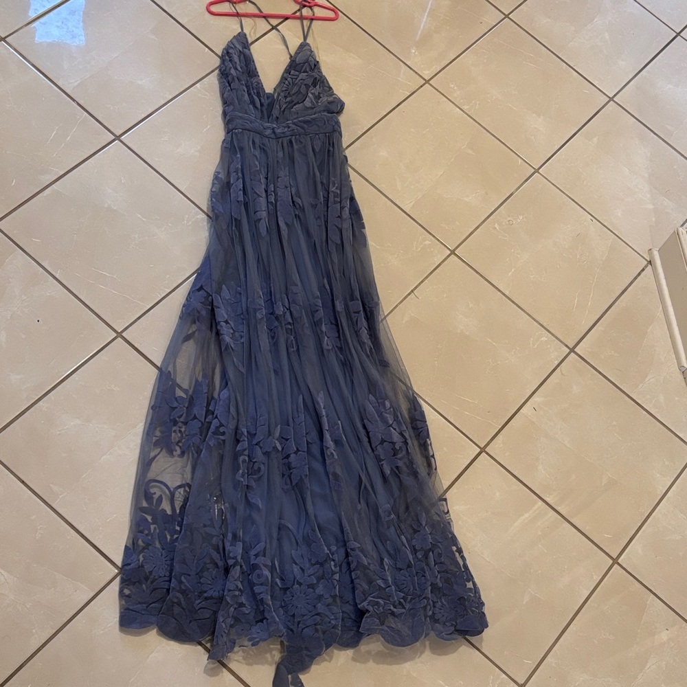 Windsor Dusty Blue Lace Maxi Formal Dress